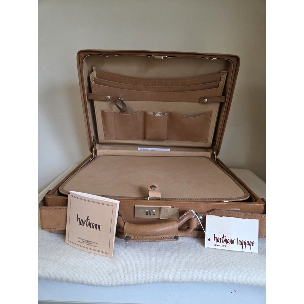 Vtg NWT Hartmann Belting Leather Attache Briefcase Tan Combo Lock Unused USA